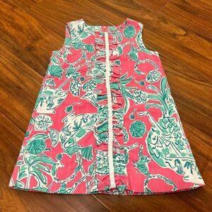 Lilly Pulitzer pink/teal Ruffles Shift Dress Punch Bowl Pattern